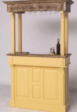 Casa Padrino Landhausstil Bar Theke Gelb / Braun 140 x 51 x H. 210 cm - Massivholz Thekentisch - Massivholz Barmöbel - Barmöbel im Landhausstil - Landhausstil Einrichtung