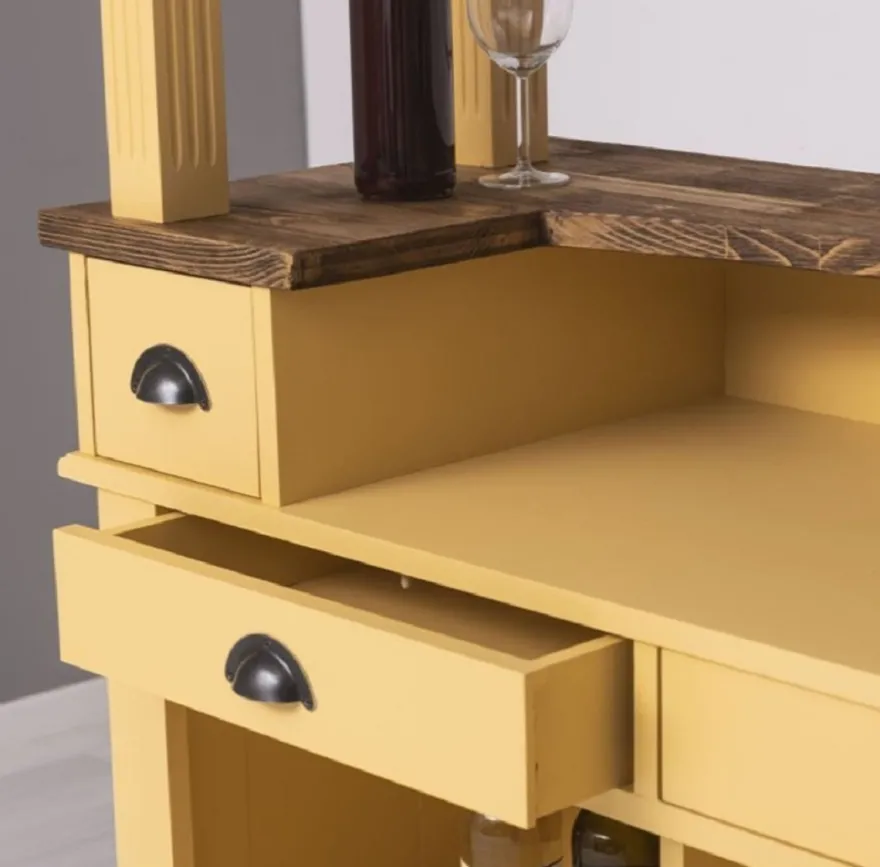 Casa Padrino Landhausstil Bar Theke Gelb / Braun 140 x 51 x H. 210 cm - Massivholz Thekentisch - Massivholz Barmöbel - Barmöbel im Landhausstil - Landhausstil Einrichtung