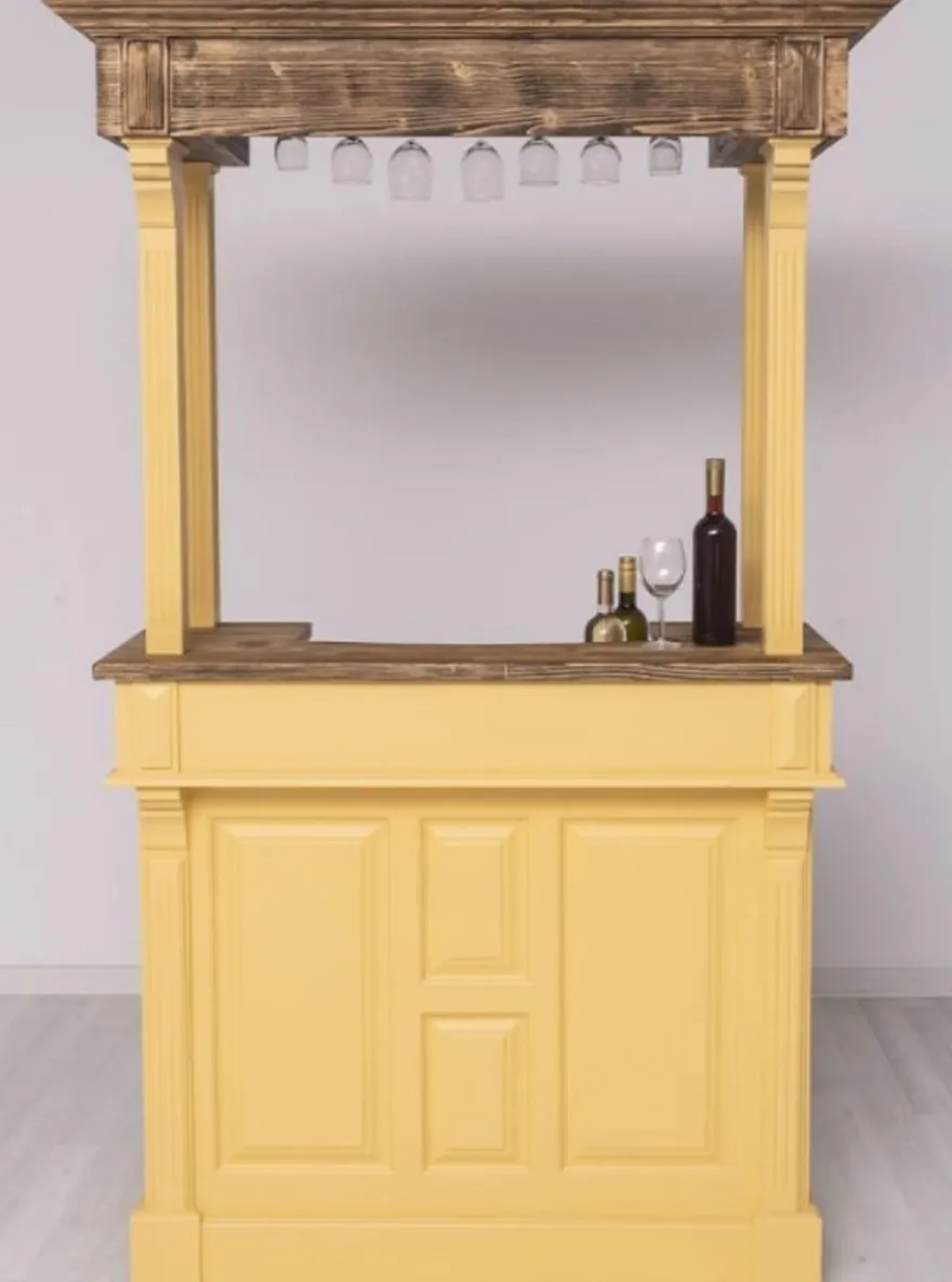 Casa Padrino Landhausstil Bar Theke Gelb / Braun 140 x 51 x H. 210 cm - Massivholz Thekentisch - Massivholz Barmöbel - Barmöbel im Landhausstil - Landhausstil Einrichtung