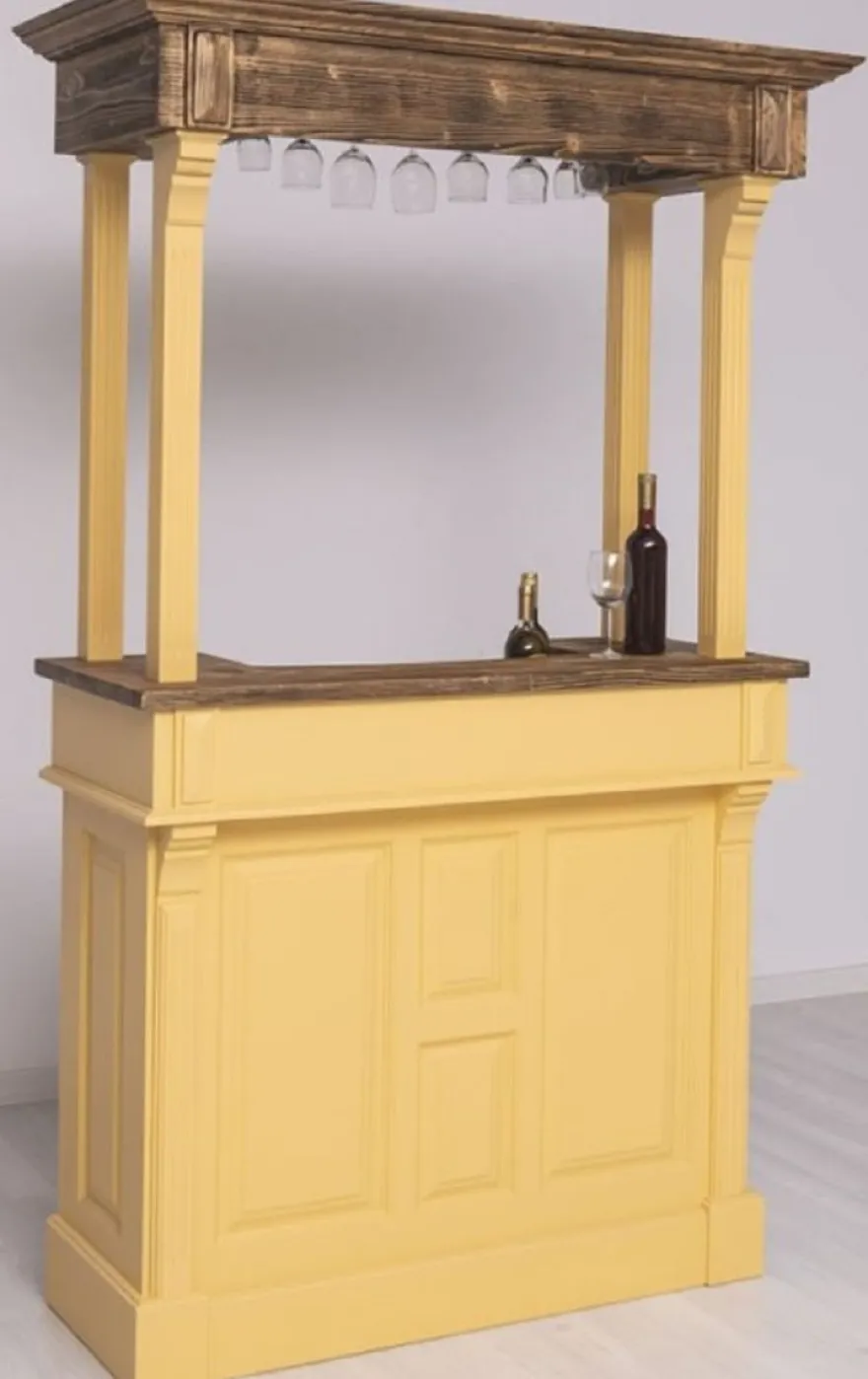Casa Padrino Landhausstil Bar Theke Gelb / Braun 140 x 51 x H. 210 cm - Massivholz Thekentisch - Massivholz Barmöbel - Barmöbel im Landhausstil - Landhausstil Einrichtung