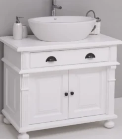 Casa Padrino Landhausstil Badezimmer Set Weiß - 1 Waschbeckenschrank & 1 Ovales Keramik Waschbecken - Badezimmer Möbel im Landhausstil - Landhausstil Möbel - Landhausstil Badezimmer Einrichtung