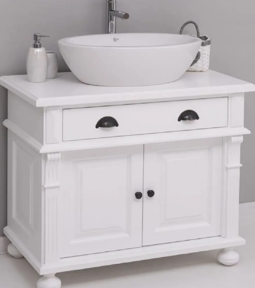 Casa Padrino Landhausstil Badezimmer Set Weiß - 1 Waschbeckenschrank & 1 Ovales Keramik Waschbecken - Badezimmer Möbel im Landhausstil - Landhausstil Möbel - Landhausstil Badezimmer Einrichtung