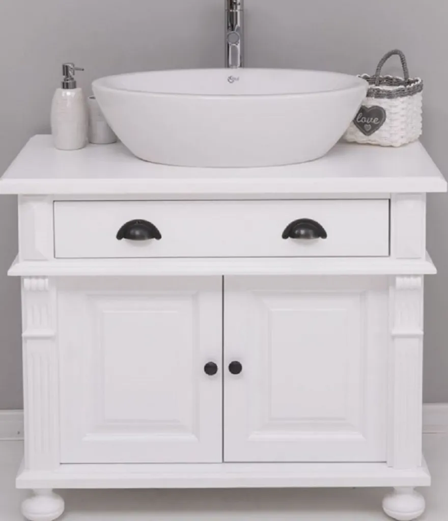 Casa Padrino Landhausstil Badezimmer Set Weiß - 1 Waschbeckenschrank & 1 Ovales Keramik Waschbecken - Badezimmer Möbel im Landhausstil - Landhausstil Möbel - Landhausstil Badezimmer Einrichtung