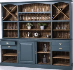 Casa Padrino Landhausstil Barschrank Blau / Dunkelbraun 240 x 50 x H. 210 cm - Massivholz Weinschrank im Landhausstil - Landhausstil Möbel - Bar Möbel im Landhausstil - Landhausstil Einrichtung