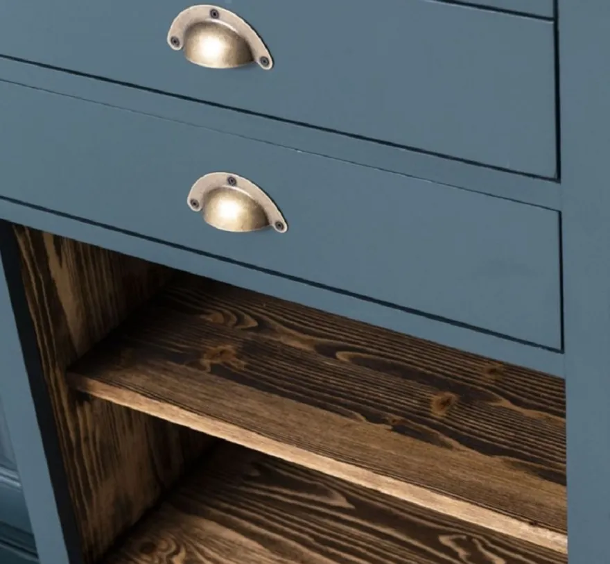 Casa Padrino Landhausstil Barschrank Blau / Dunkelbraun 240 x 50 x H. 210 cm - Massivholz Weinschrank im Landhausstil - Landhausstil Möbel - Bar Möbel im Landhausstil - Landhausstil Einrichtung
