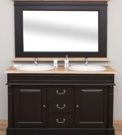 Casa Padrino Landhausstil Badezimmer Set Schwarz / Naturfarben - 1 Doppelwaschtisch & 1 Wandspiegel - Massivholz Badezimmermöbel im Landhausstil