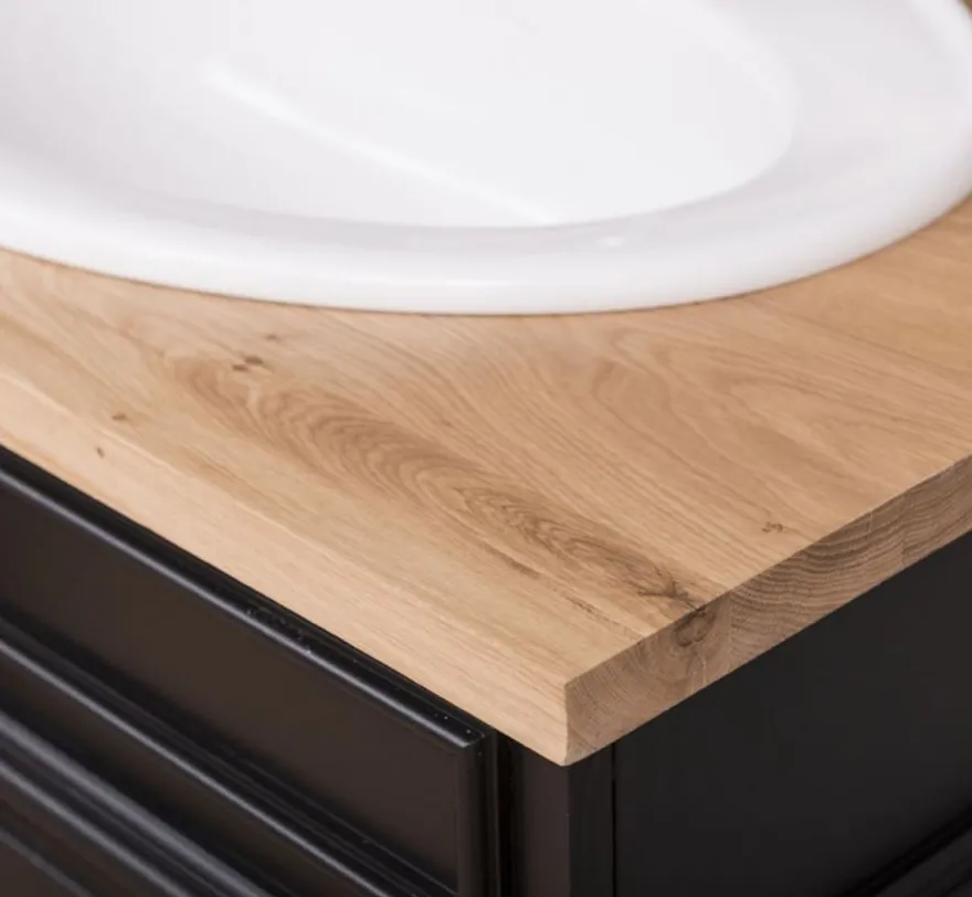 Casa Padrino Landhausstil Badezimmer Set Schwarz / Naturfarben - 1 Doppelwaschtisch & 1 Wandspiegel - Massivholz Badezimmermöbel im Landhausstil
