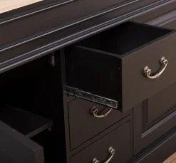 Casa Padrino Landhausstil Badezimmer Set Schwarz / Naturfarben - 1 Doppelwaschtisch & 1 Wandspiegel - Massivholz Badezimmermöbel im Landhausstil