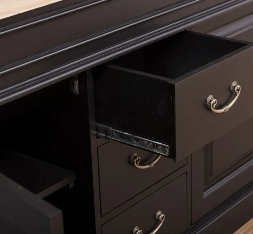 Casa Padrino Landhausstil Badezimmer Set Schwarz / Naturfarben - 1 Doppelwaschtisch & 1 Wandspiegel - Massivholz Badezimmermöbel im Landhausstil