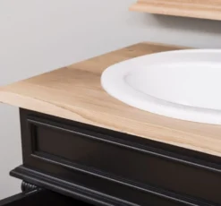 Casa Padrino Landhausstil Badezimmer Set Schwarz / Naturfarben - 1 Doppelwaschtisch & 1 Wandspiegel - Massivholz Badezimmermöbel im Landhausstil