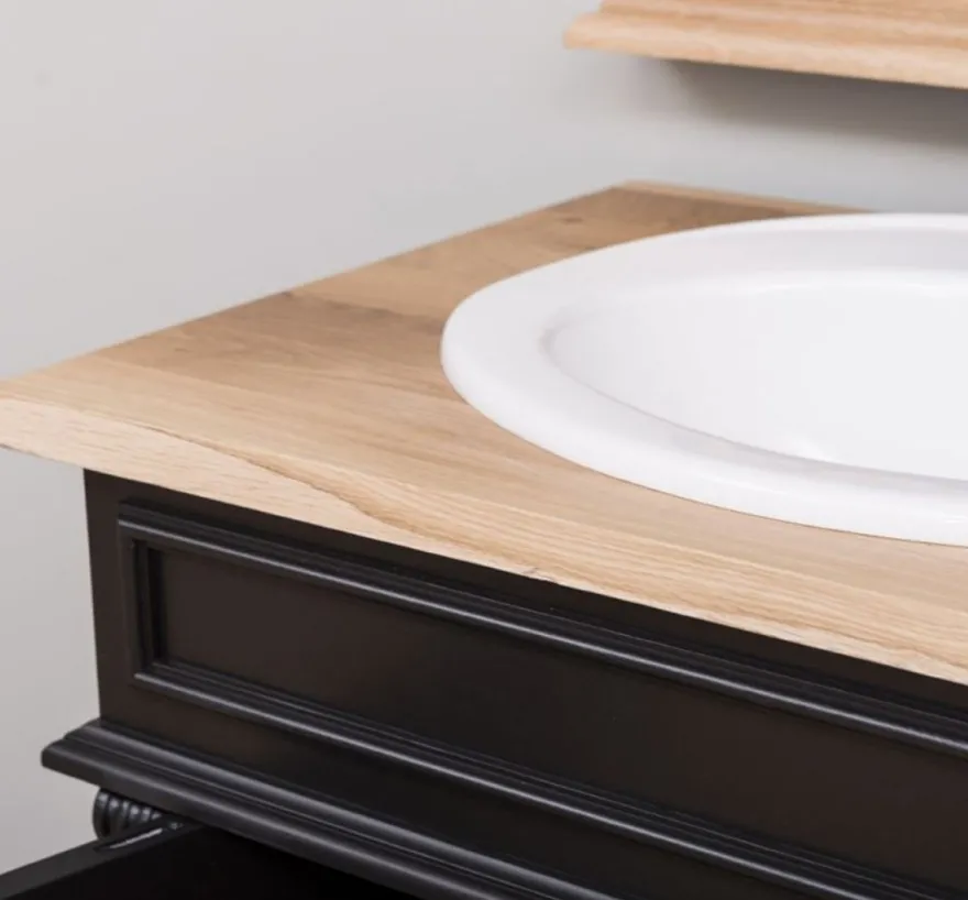 Casa Padrino Landhausstil Badezimmer Set Schwarz / Naturfarben - 1 Doppelwaschtisch & 1 Wandspiegel - Massivholz Badezimmermöbel im Landhausstil