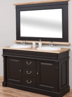Casa Padrino Landhausstil Badezimmer Set Schwarz / Naturfarben - 1 Doppelwaschtisch & 1 Wandspiegel - Massivholz Badezimmermöbel im Landhausstil