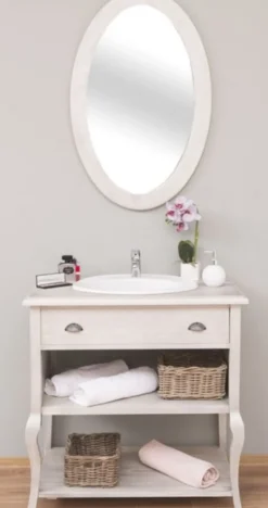 Casa Padrino Landhausstil Badezimmer Set Hellgrau - 1 Waschtisch mit Schublade & 1 Wandspiegel - Landhausstil Badezimmer Möbel