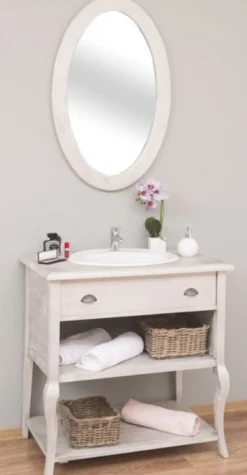 Casa Padrino Landhausstil Badezimmer Set Hellgrau - 1 Waschtisch mit Schublade & 1 Wandspiegel - Landhausstil Badezimmer Möbel