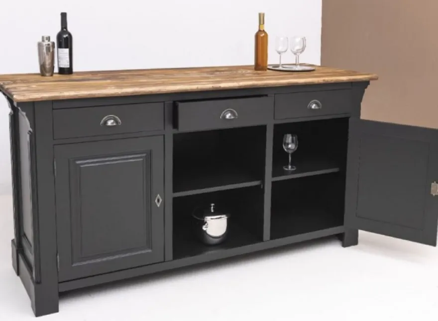Casa Padrino Landhausstil Bar Theke Schwarz / Braun 191 x 68 x H. 95 cm - Massivholz Thekentisch - Bartisch - Massivholz Bar Möbel im Landhausstil