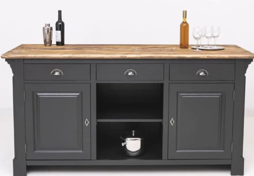 Casa Padrino Landhausstil Bar Theke Schwarz / Braun 191 x 68 x H. 95 cm - Massivholz Thekentisch - Bartisch - Massivholz Bar Möbel im Landhausstil