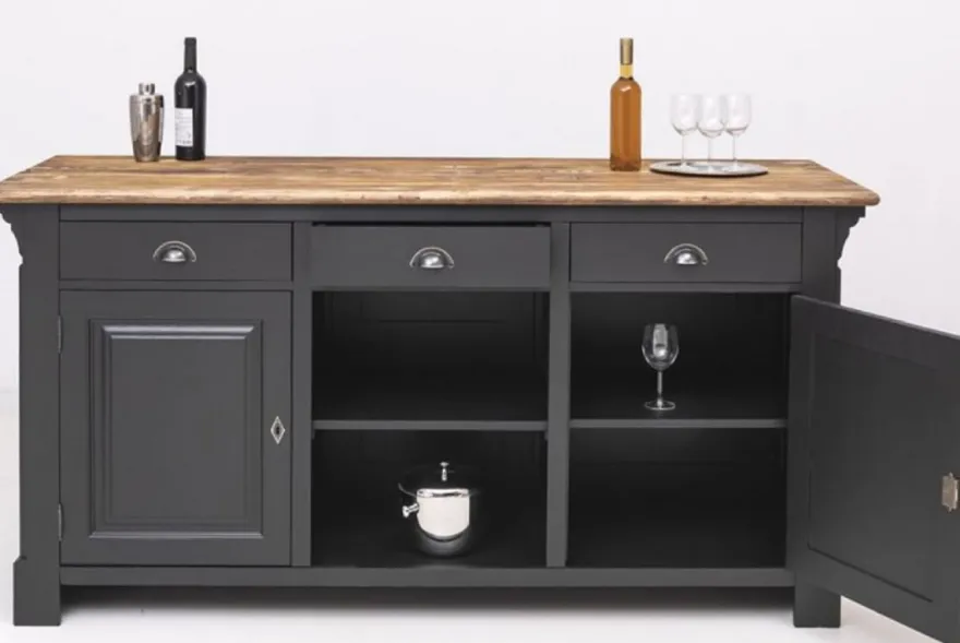 Casa Padrino Landhausstil Bar Theke Schwarz / Braun 191 x 68 x H. 95 cm - Massivholz Thekentisch - Bartisch - Massivholz Bar Möbel im Landhausstil
