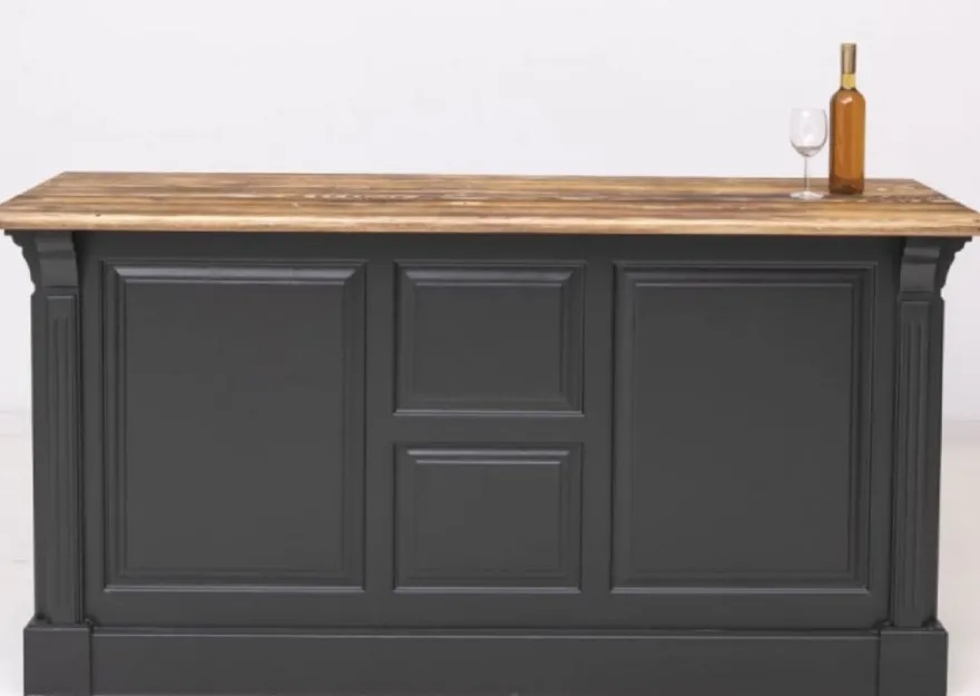 Casa Padrino Landhausstil Bar Theke Schwarz / Braun 191 x 68 x H. 95 cm - Massivholz Thekentisch - Bartisch - Massivholz Bar Möbel im Landhausstil