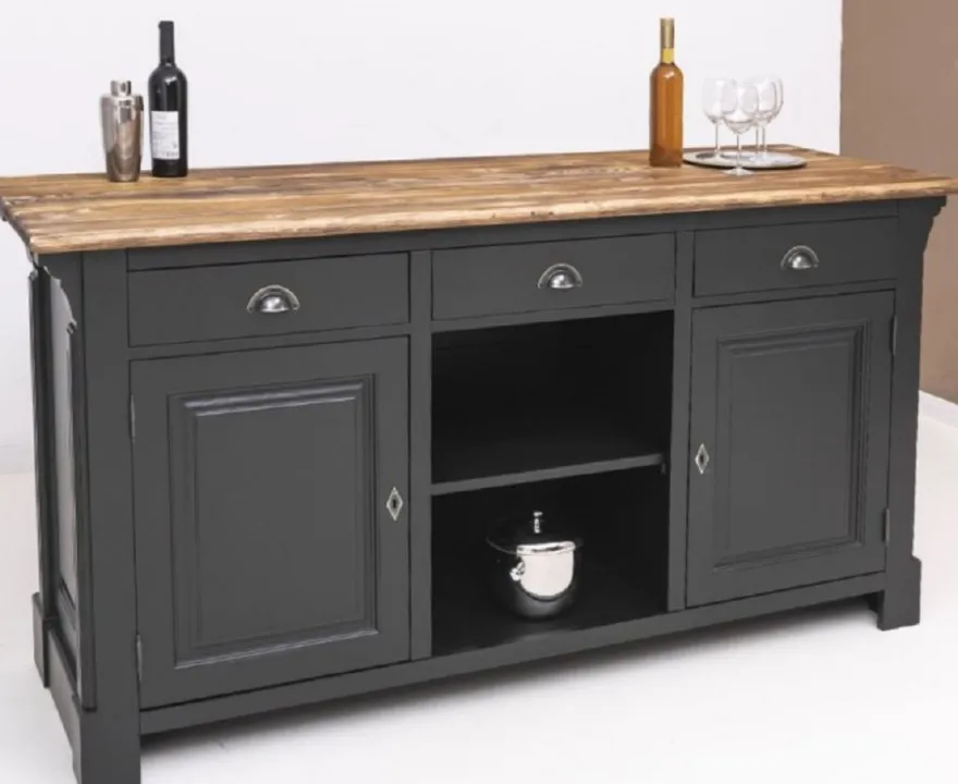 Casa Padrino Landhausstil Bar Theke Schwarz / Braun 191 x 68 x H. 95 cm - Massivholz Thekentisch - Bartisch - Massivholz Bar Möbel im Landhausstil