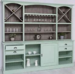 Casa Padrino Landhausstil Barschrank Mintgrün / Grau 240 x 50 x H. 210 cm - Massivholz Weinschrank im Landhausstil - Landhausstil Möbel - Bar Möbel im Landhausstil - Landhausstil Einrichtung