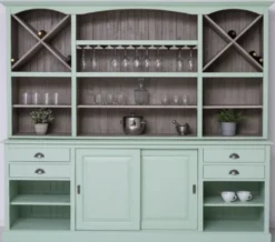 Casa Padrino Landhausstil Barschrank Mintgrün / Grau 240 x 50 x H. 210 cm - Massivholz Weinschrank im Landhausstil - Landhausstil Möbel - Bar Möbel im Landhausstil - Landhausstil Einrichtung