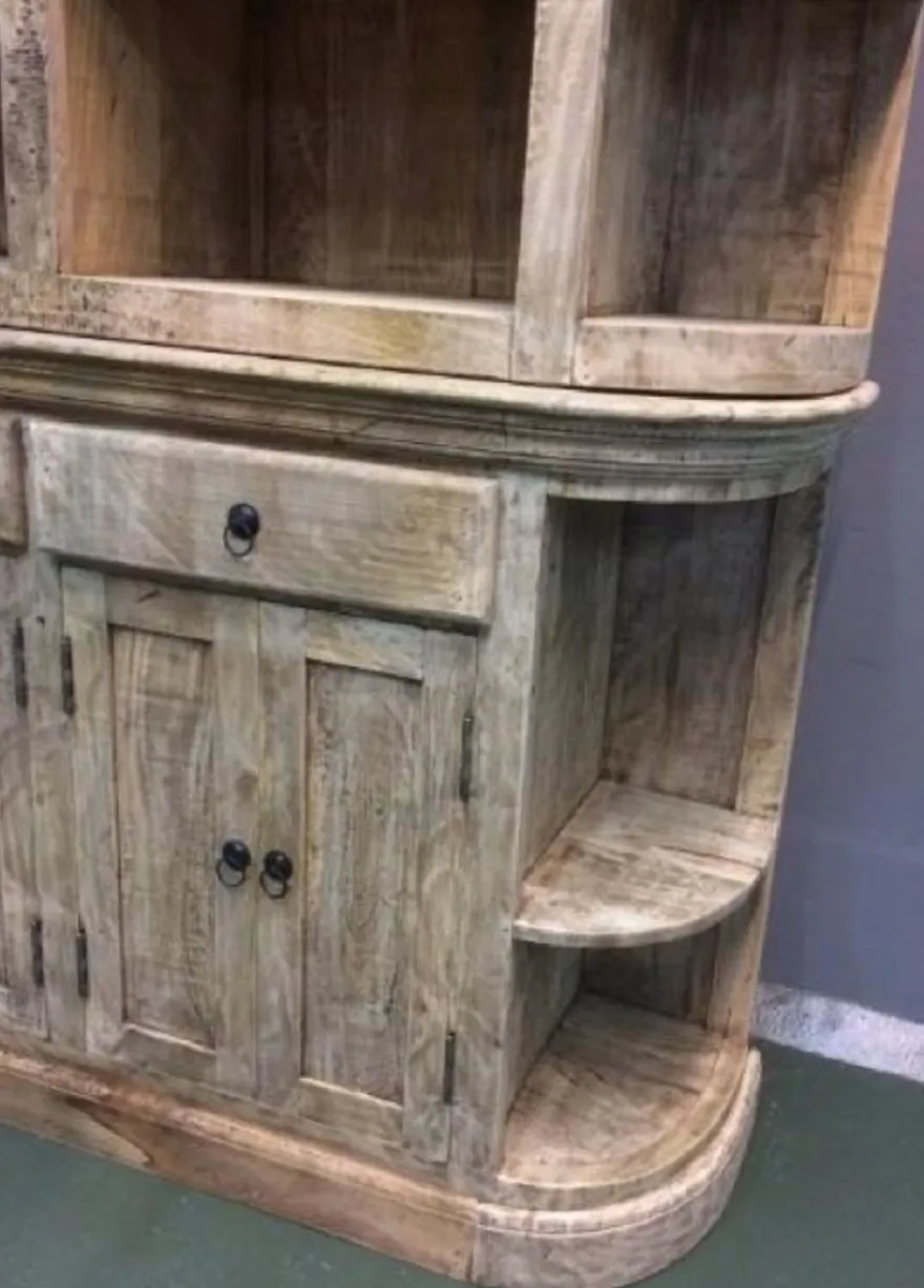 Casa Padrino Landhausstil Bücherschrank mit Leiter Naturfarben 200 x 42 x H. 230 cm - Massivholz Schrank - Regalschrank - Wohnzimmerschrank - Büroschrank - Landhausstil Möbel