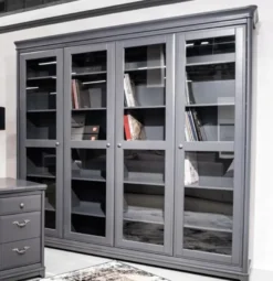 Casa Padrino Landhausstil Bücherschrank mit 4 Glastüren Grau 234,4 cm