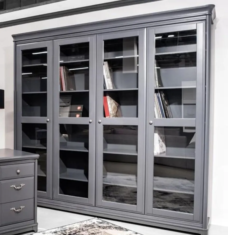 Casa Padrino Landhausstil Bücherschrank mit 4 Glastüren Grau 234,4 cm