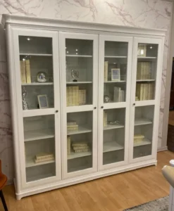 Casa Padrino Landhausstil Bücherschrank mit 4 Glastüren Weiß 234,4 cm