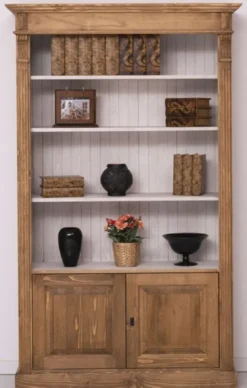 Casa Padrino Landhausstil Bücherschrank Braun / Grau 120 x 39 x H. 197 cm - Massivholz Schrank - Wohnzimmerschrank - Büroschrank - Landhausstil Möbel
