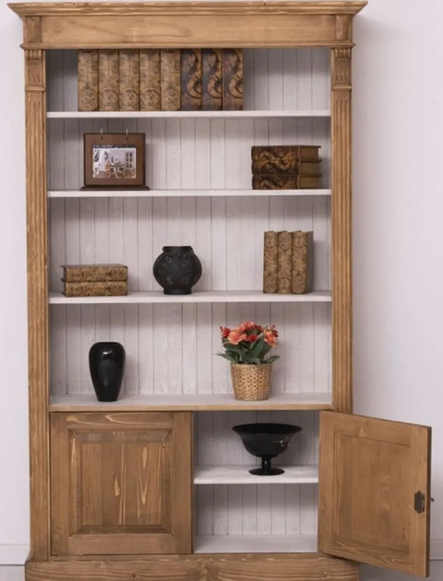Casa Padrino Landhausstil Bücherschrank Braun / Grau 120 x 39 x H. 197 cm - Massivholz Schrank - Wohnzimmerschrank - Büroschrank - Landhausstil Möbel
