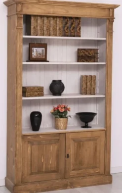 Casa Padrino Landhausstil Bücherschrank Braun / Grau 120 x 39 x H. 197 cm - Massivholz Schrank - Wohnzimmerschrank - Büroschrank - Landhausstil Möbel