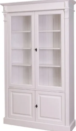 Casa Padrino Landhausstil Bücherschrank Weiß 119 x 39 x H. 197 cm - Wohnzimmerschrank mit 4 Türen - Massivholz Schrank - Vitrinenschrank - Landhausstil Wohnzimmermöbel