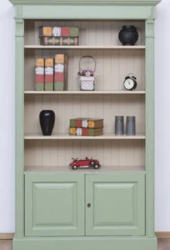 Casa Padrino Landhausstil Bücherschrank Grün / Grau 120 x 39 x H. 197 cm - Massivholz Schrank - Wohnzimmerschrank - Büroschrank - Landhausstil Möbel