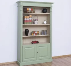 Casa Padrino Landhausstil Bücherschrank Grün / Grau 120 x 39 x H. 197 cm - Massivholz Schrank - Wohnzimmerschrank - Büroschrank - Landhausstil Möbel