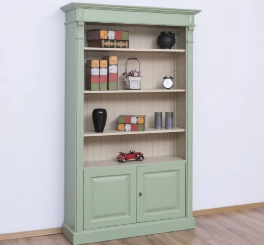 Casa Padrino Landhausstil Bücherschrank Grün / Grau 120 x 39 x H. 197 cm - Massivholz Schrank - Wohnzimmerschrank - Büroschrank - Landhausstil Möbel