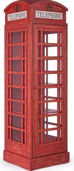 Casa Padrino Landhausstil Bücherschrank Telefonzelle Antik Rot 55 x 51,5 x H. 180 cm - Telefonzellen Regalschrank im englischen Stil - Wohnzimmer Möbel im Landhausstil - Landhausstil Möbel