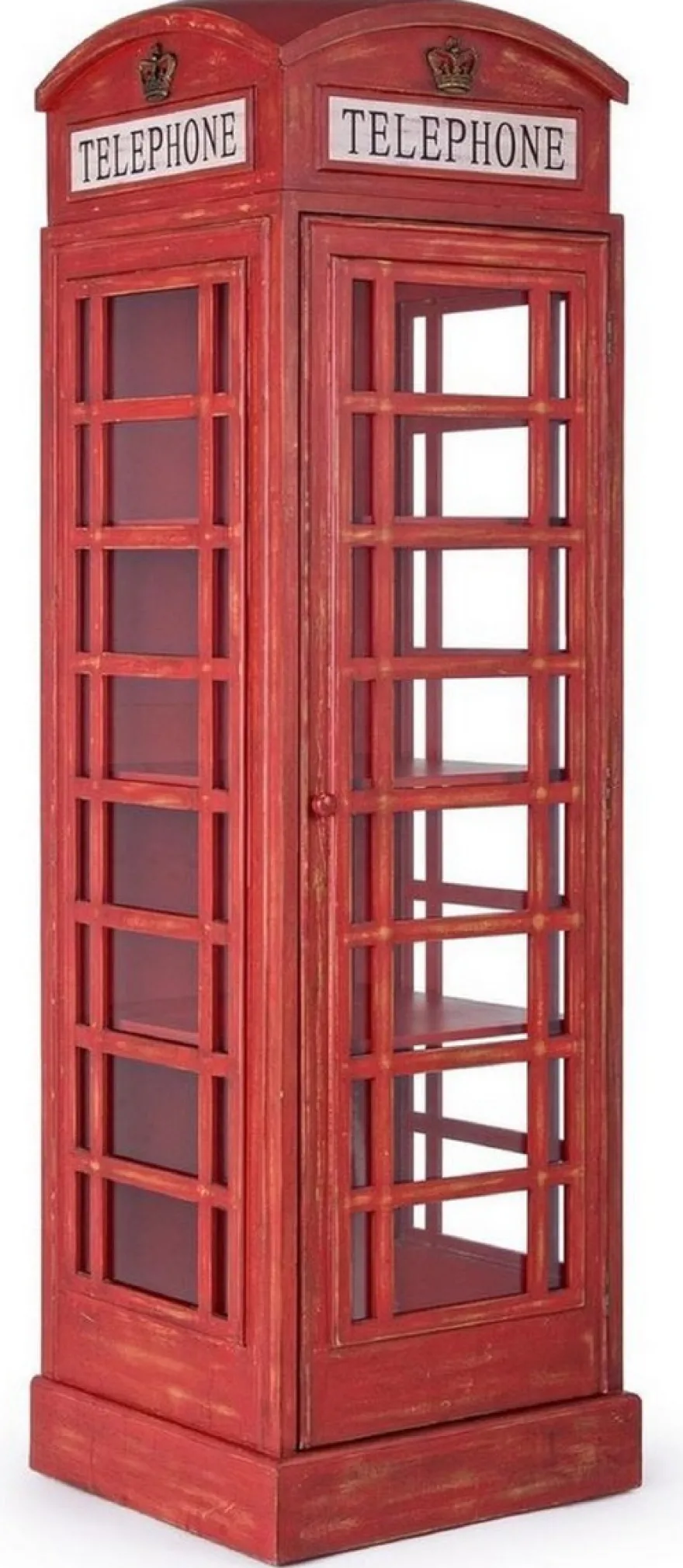 Casa Padrino Landhausstil Bücherschrank Telefonzelle Antik Rot 55 x 51,5 x H. 180 cm - Telefonzellen Regalschrank im englischen Stil - Wohnzimmer Möbel im Landhausstil - Landhausstil Möbel