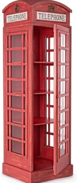 Casa Padrino Landhausstil Bücherschrank Telefonzelle Antik Rot 55 x 51,5 x H. 180 cm - Telefonzellen Regalschrank im englischen Stil - Wohnzimmer Möbel im Landhausstil - Landhausstil Möbel