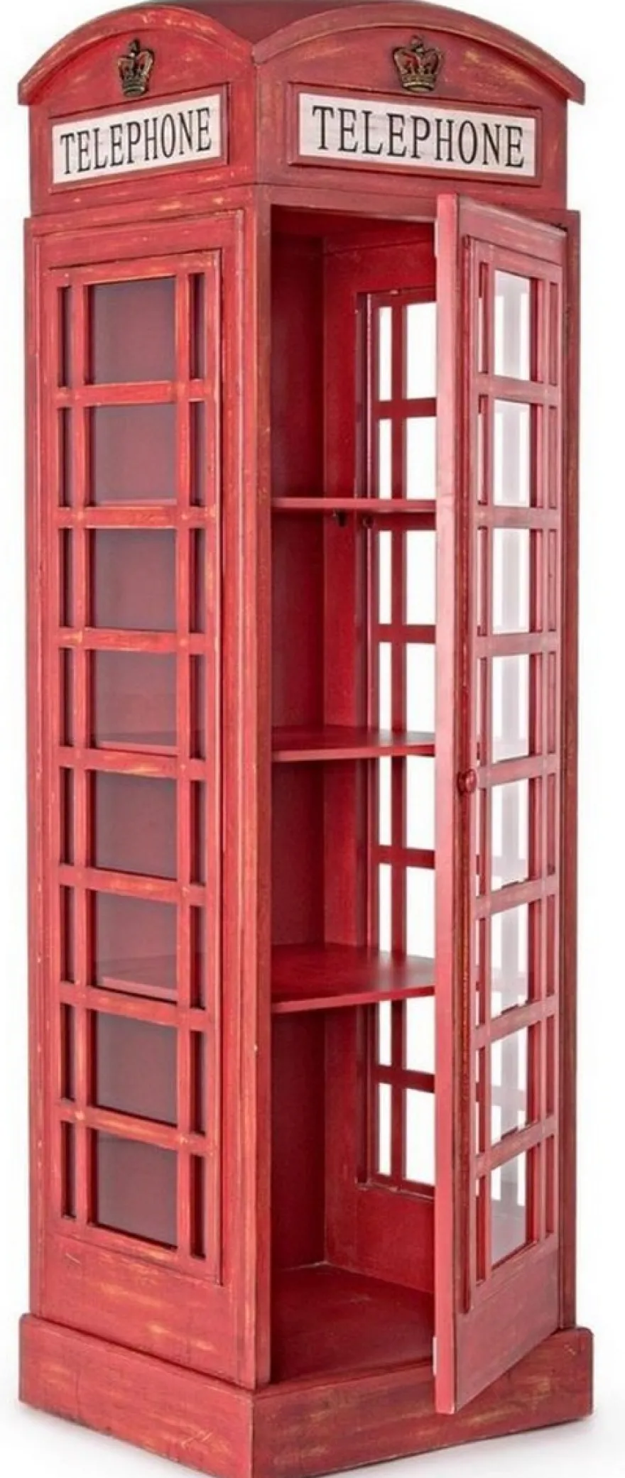 Casa Padrino Landhausstil Bücherschrank Telefonzelle Antik Rot 55 x 51,5 x H. 180 cm - Telefonzellen Regalschrank im englischen Stil - Wohnzimmer Möbel im Landhausstil - Landhausstil Möbel