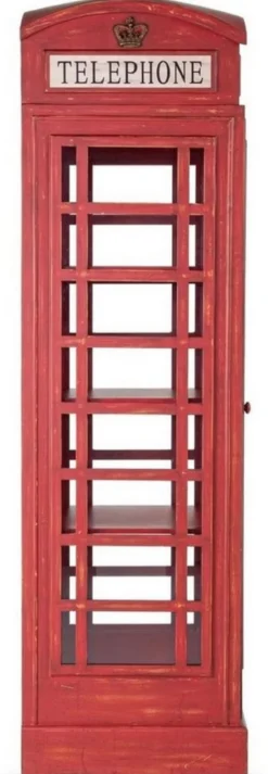 Casa Padrino Landhausstil Bücherschrank Telefonzelle Antik Rot 55 x 51,5 x H. 180 cm - Telefonzellen Regalschrank im englischen Stil - Wohnzimmer Möbel im Landhausstil - Landhausstil Möbel