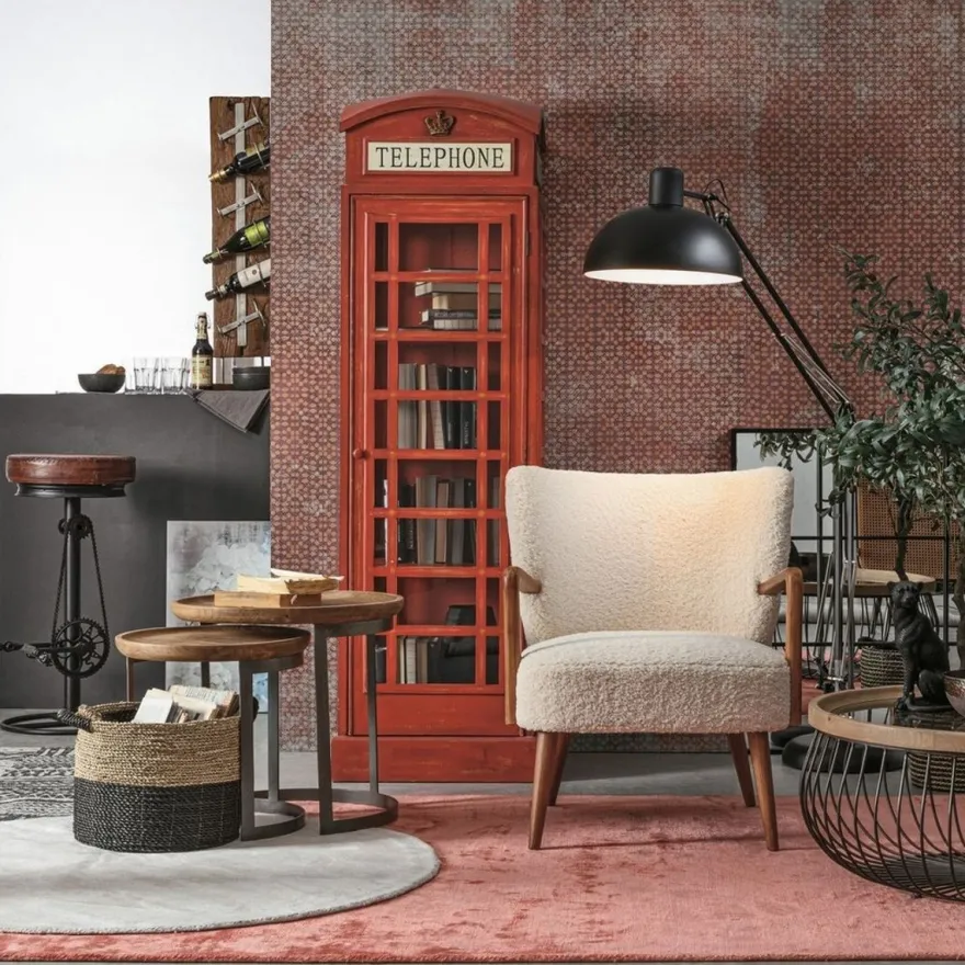 Casa Padrino Landhausstil Bücherschrank Telefonzelle Antik Rot 55 x 51,5 x H. 180 cm - Telefonzellen Regalschrank im englischen Stil - Wohnzimmer Möbel im Landhausstil - Landhausstil Möbel