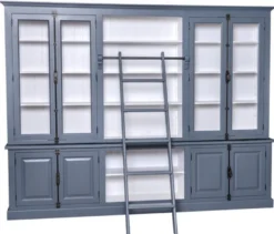 Casa Padrino Landhausstil Bücherschrank mit Leiter Blau / Weiß 300 x 50 x H. 230 cm - Landhausstil Möbel