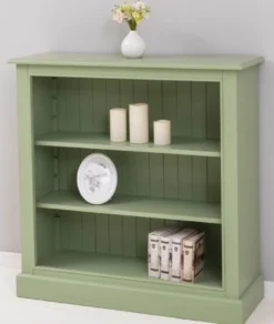 Casa Padrino Landhausstil Bücherschrank Grün 102 x 35 x H. 102 cm - Massivholz Schrank - Regalschrank - Wohnzimmerschrank - Büroschrank - Landhausstil Möbel - Landhausstil Einrichtung