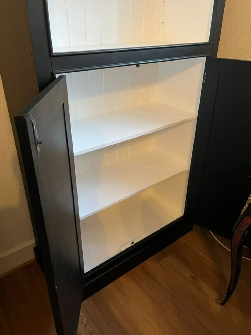 Casa Padrino Landhausstil Bücherschrank mit Leiter Schwarz / Weiß H. 260 cm - Landhausstil Möbel