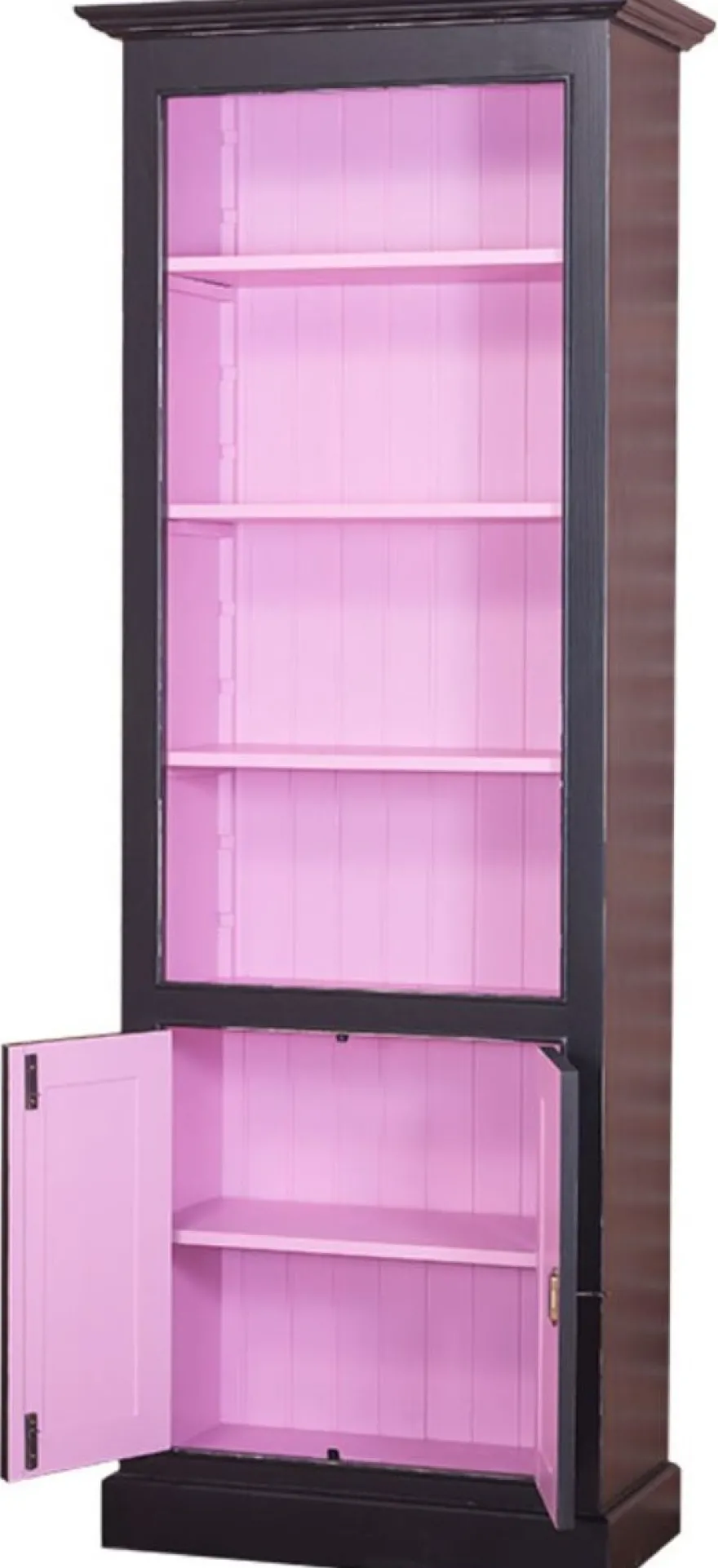 Casa Padrino Landhausstil Bücherschrank Antik Stil Schwarz / Rosa 78 x 39 x H. 210 cm