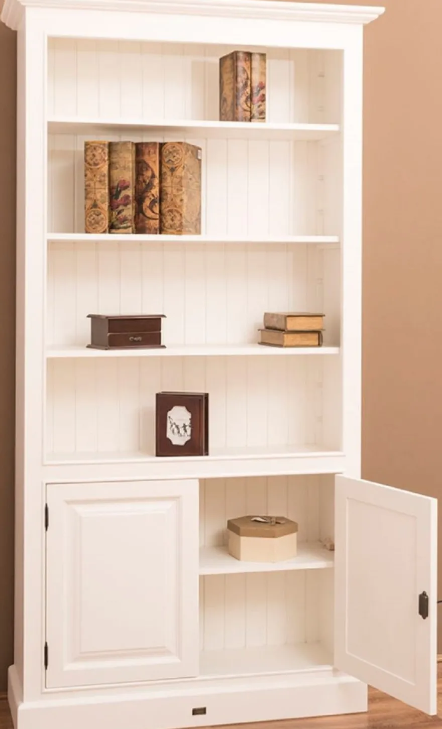 Casa Padrino Landhausstil Bücherschrank / Regalschrank Weiß 110 x 39 x H. 210 cm - Wohnzimmerschrank mit 2 Türen