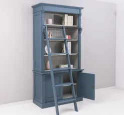 Casa Padrino Landhaus Stil Bücherschrank mit Leiter Stahlblau / Grau