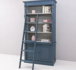 Casa Padrino Landhaus Stil Bücherschrank mit Leiter Stahlblau / Grau