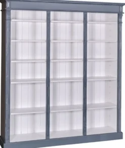 Casa Padrino Landhausstil Bücherschrank Antik Blau / Weiß 180 x 39 x H. 197 cm - Massivholz Schrank - Regalschrank - Wohnzimmerschrank - Landhausstil Möbel